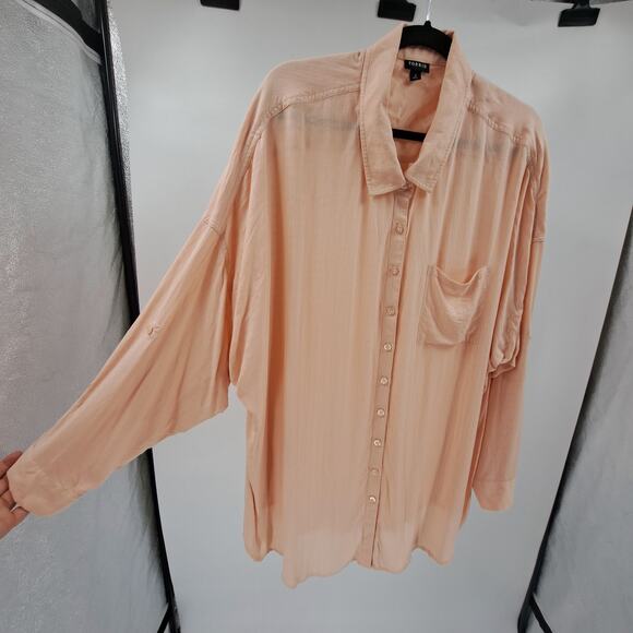 Torrid Shirt Plus 3X Linen Drop Shoulder Button Front Roll Tab Sleeve Pale Blush - Picture 7 of 10